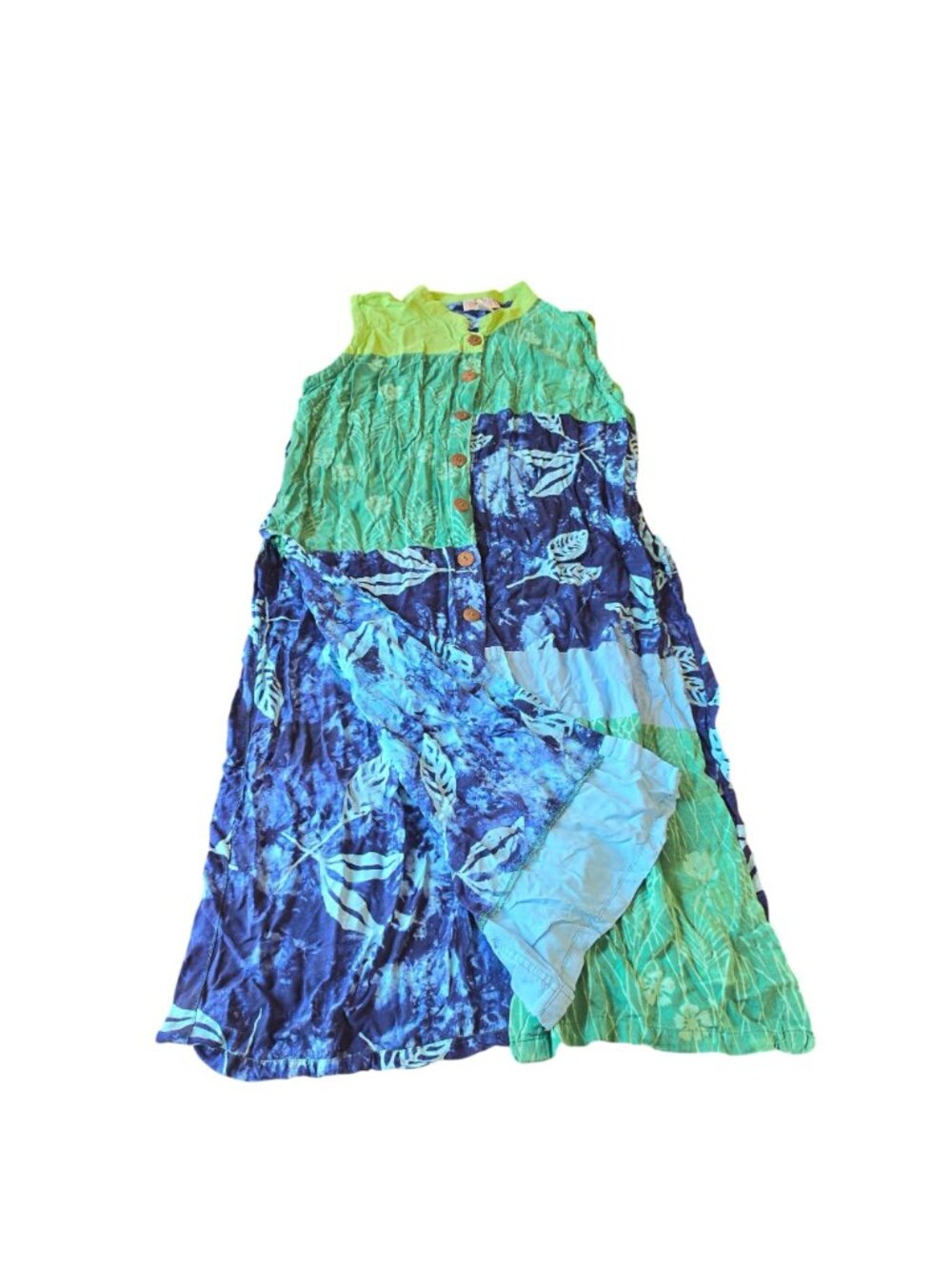 Vintage 90s The Planet Blue Floral Rayon 2pc Dress Set Boho Hippie Festival XL - Picture 10 of 14